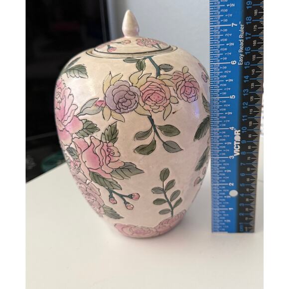 Chinoiserie Pink and Green Peony Ginger Jar With Lid from Late 20th Century - Picture 5 of 13